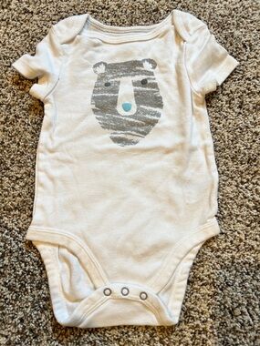 cloud island White Bear Graphic One-Piece Bodysuit with Blue Nose Accent